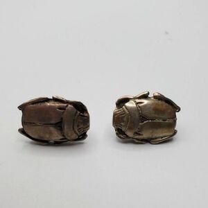 Antique Sterling Silver 925 Scarab Beetle Earrings with Egyptian Engravings